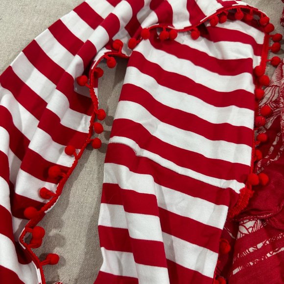 Scarf Bundle set of 2 Red white stripe Christmas fun vintage red floral abstract - Picture 2 of 5